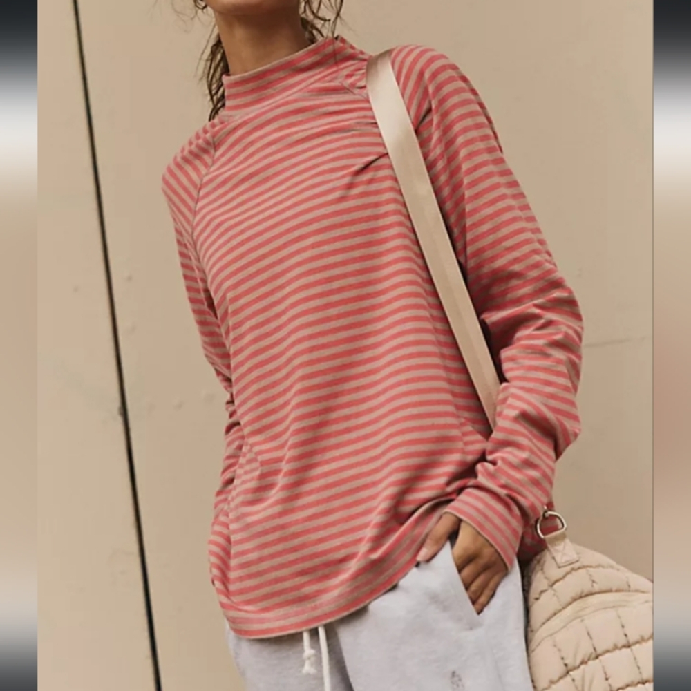 LAST ONE! Free People Movement Restoration Yarn Dye Stripe Layer Top Stripe Sand - Picture 2 of 5